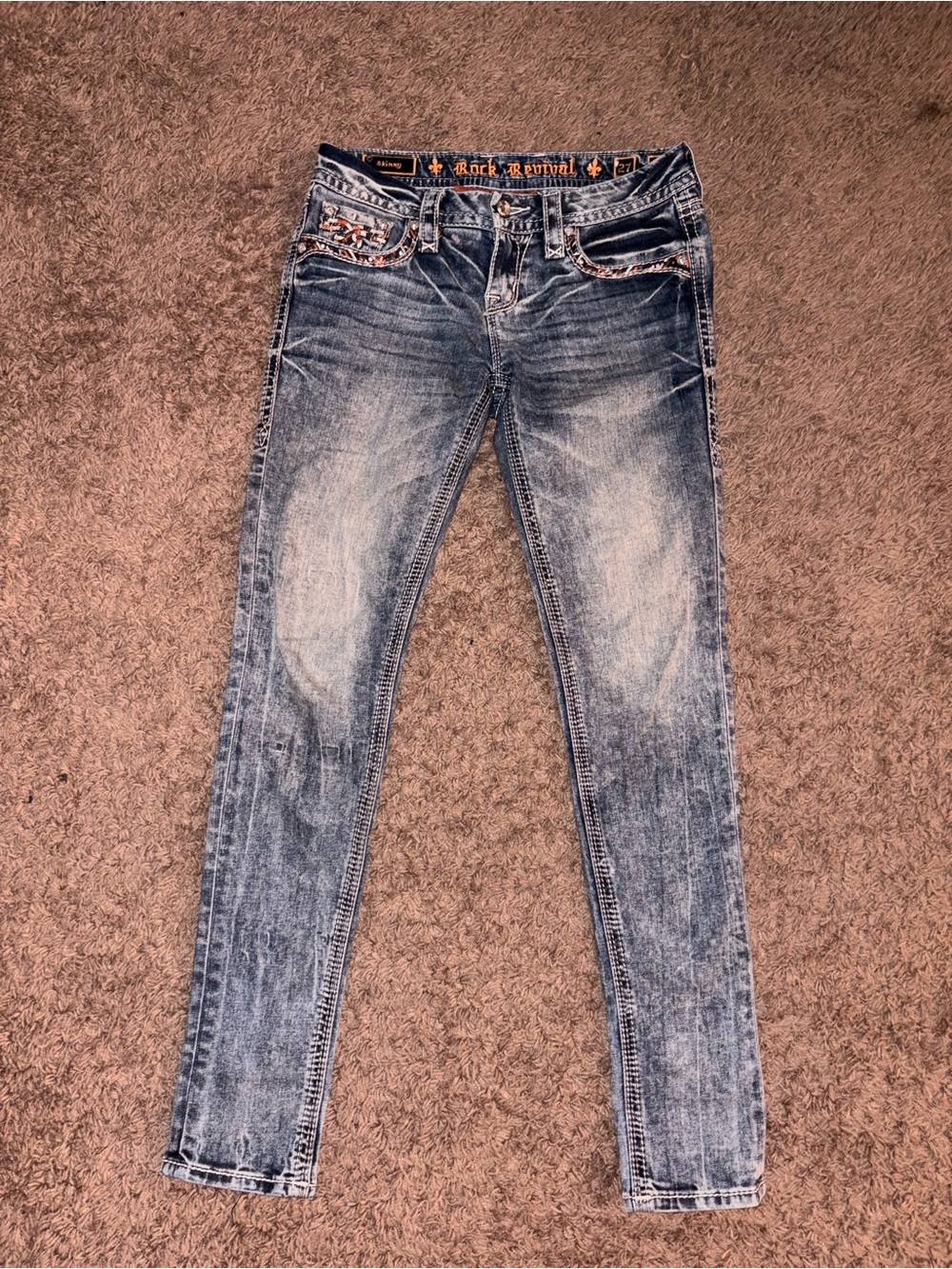 Rock Revival Women's Acid Wash Skinny Jeans with Embroidered Pockets size 27 - Picture 2 of 7